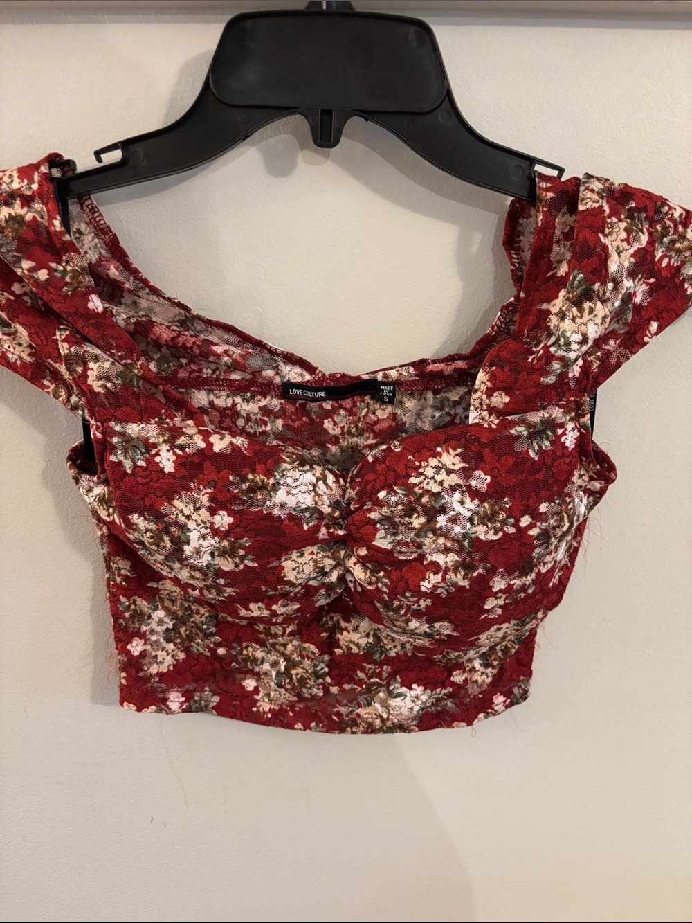 Love Culture Burgundy Floral Lace Crop Top